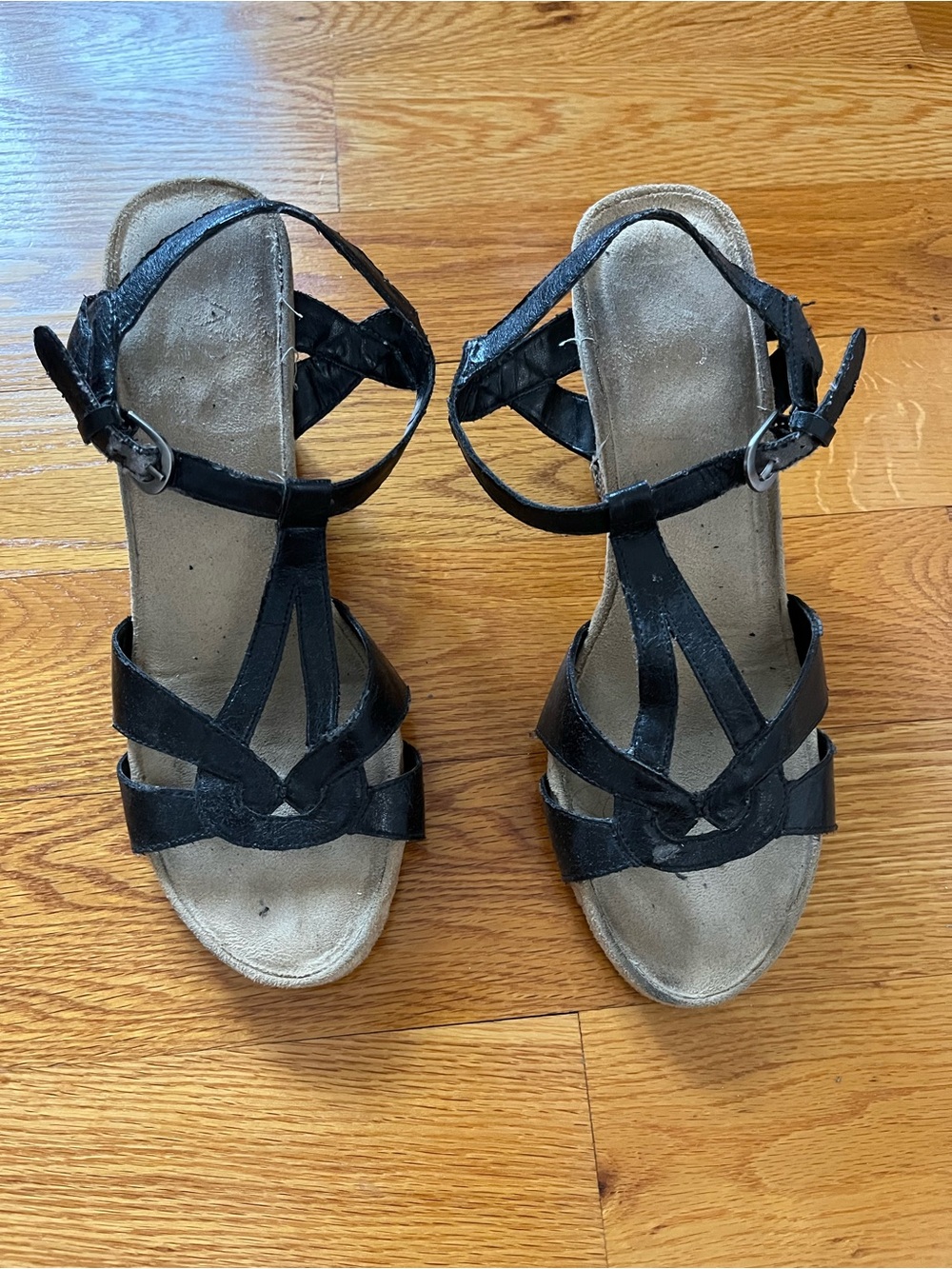 A2 By Aerosoles Black Strappy Wedge Sandals